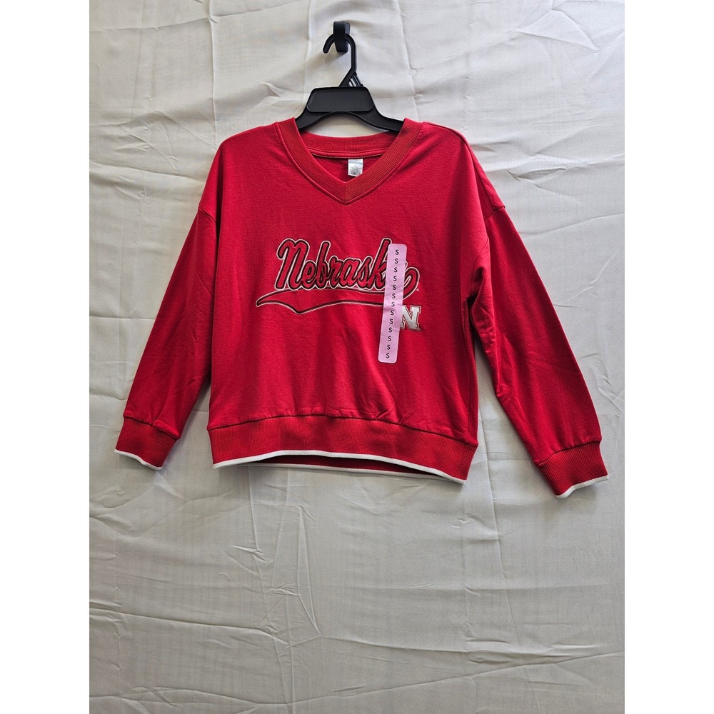 Liv Casual Nebraska Cornhuskers NCAA Red V-Neck Pullover Sweatshirt Womens Small
